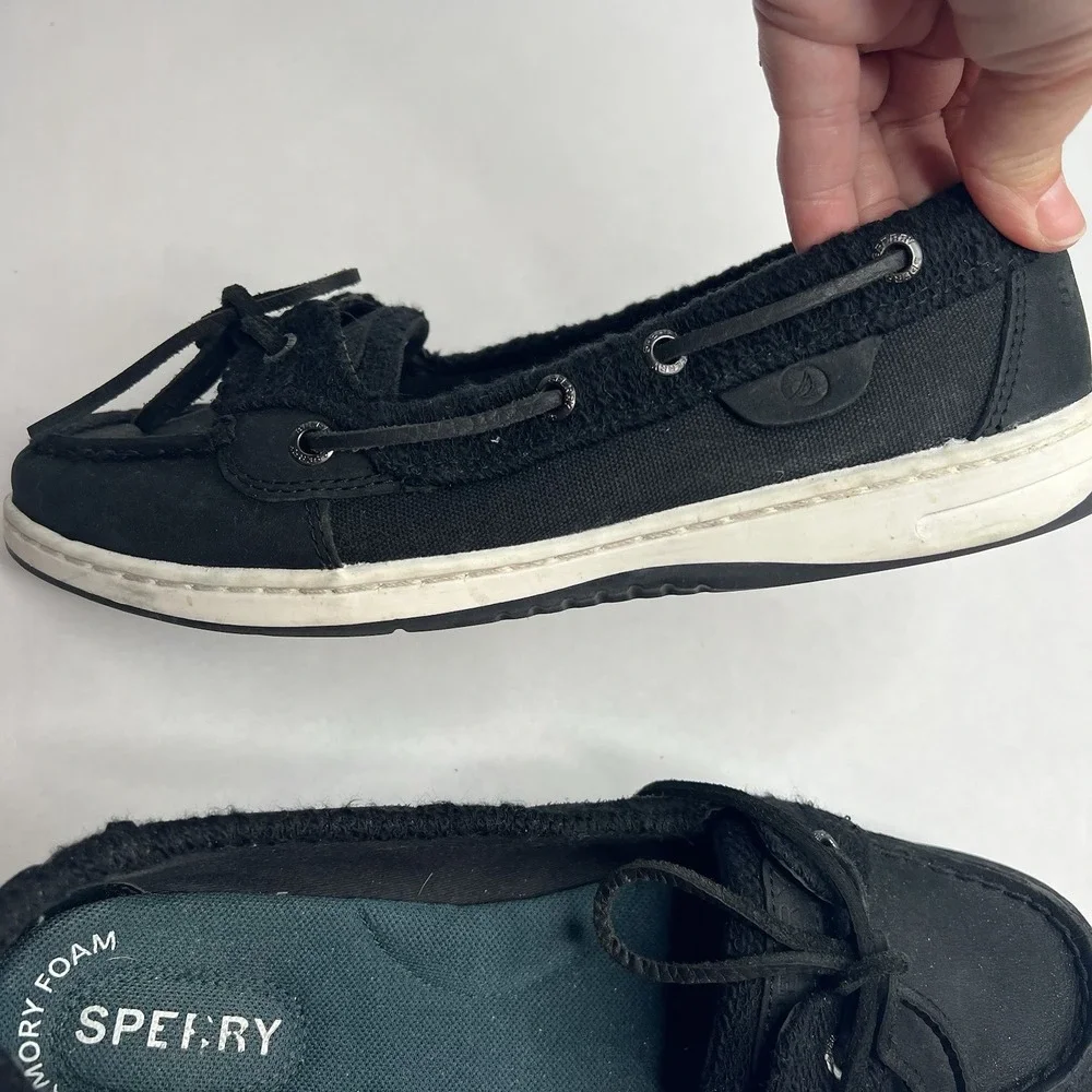 SPERRY TOP SIDER BOAT SHOE LOAFER WOMEN'S 8.5‎ BLACK 1 EYELET EUC